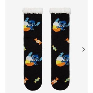Disney Stitch Halloween Candy Corn Cozy Slipper Socks Faux Fur OS Shoe 4-10 New